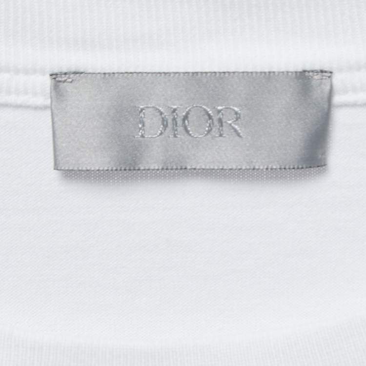 Pre Owned Dior White Logo Embroidered Cotton Crew Neck Half SleeveT-Shirt S