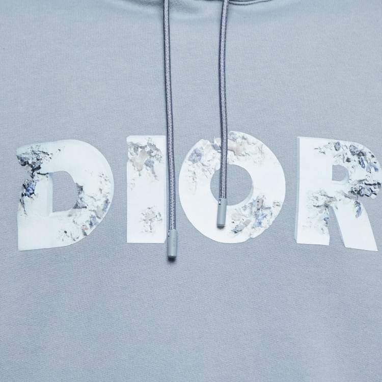 Pre Owned Dior Grey Logo Print Cotton Hoodie M