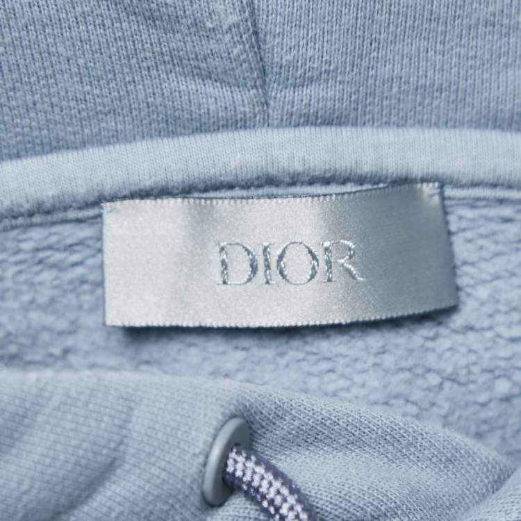 Pre Owned Dior Grey Logo Print Cotton Hoodie M