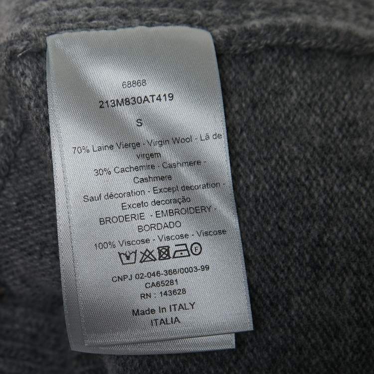 Pre Owned Dior Grey Logo Embroidered Wool Blend Polo Full Sleeve T-Shirt S