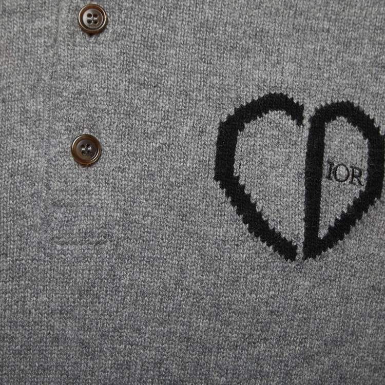 Pre Owned Dior Grey Logo Embroidered Wool Blend Polo Full Sleeve T-Shirt S