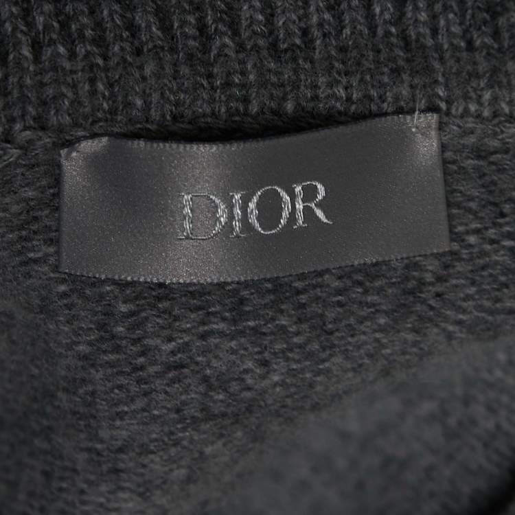 Pre Owned Dior Grey Logo Embroidered Wool Blend Polo Full Sleeve T-Shirt S