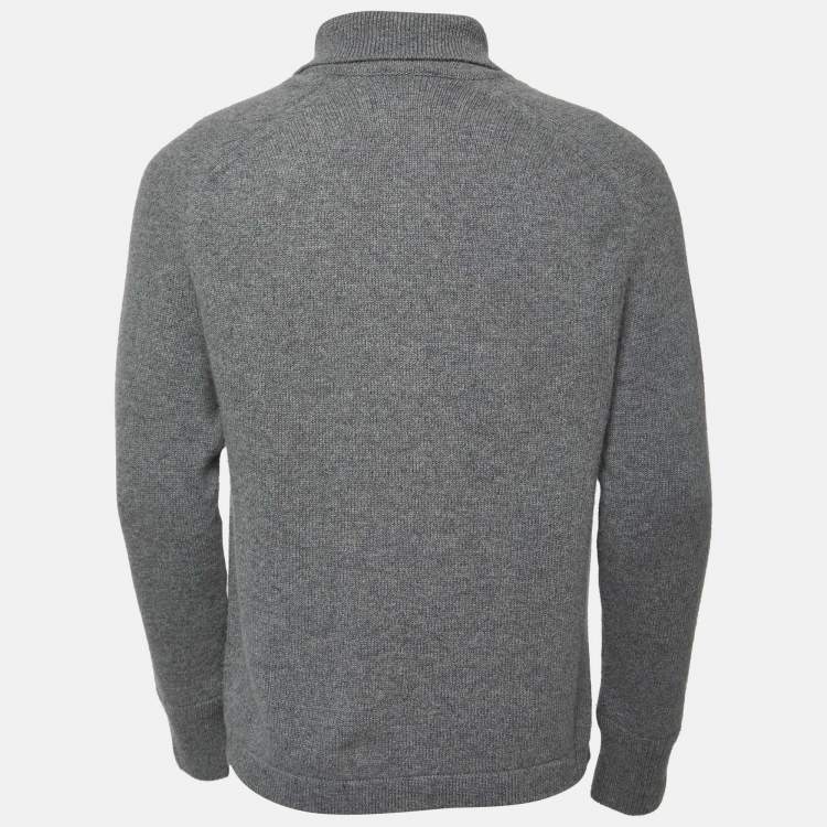 Pre Owned Dior Grey Logo Embroidered Wool Blend Polo Full Sleeve T-Shirt S