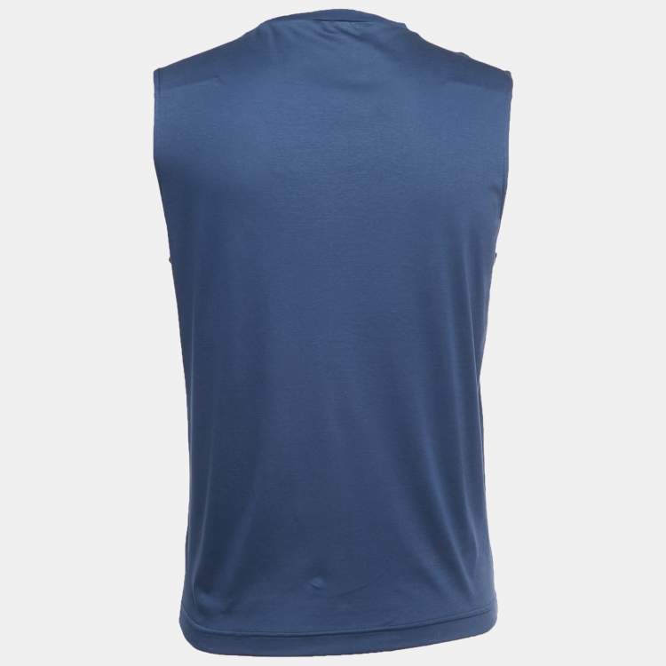 Pre Owned Dior Navy Blue Satin Sleeveless T-Shirt S