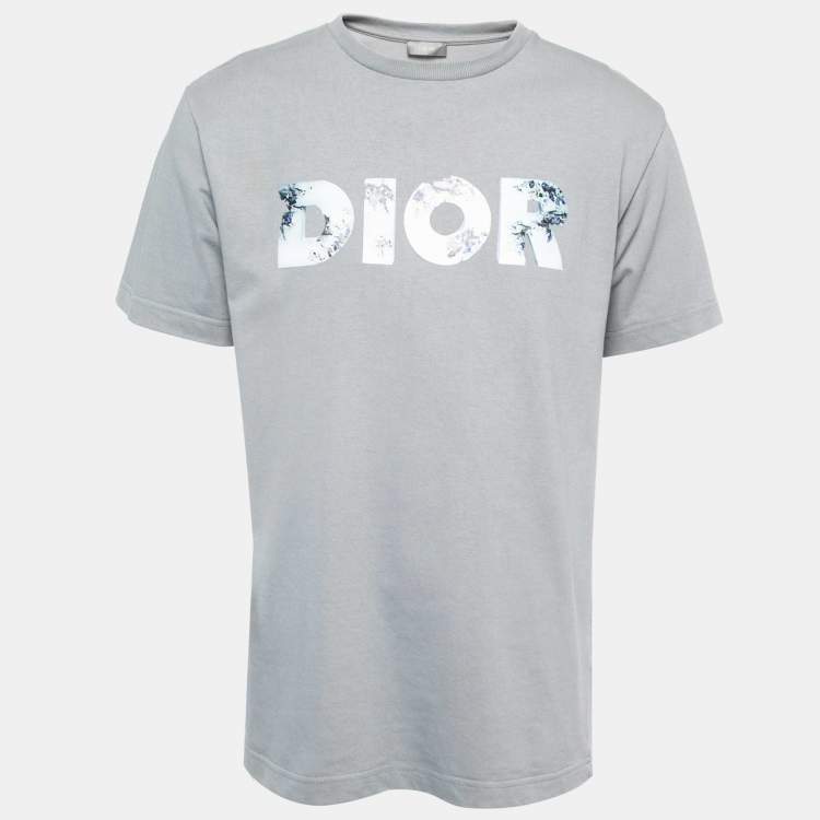 Dior Homme X Daniel Arsham Grey Eroded Logo Print Cotton Crew Neck