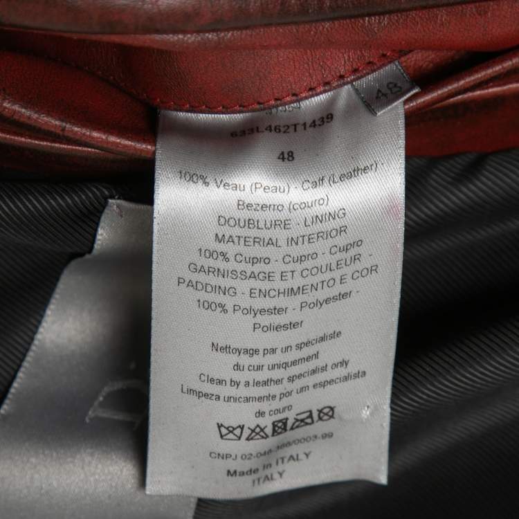 Pre Owned Dior Red Distressed Leather Moto Jacket M