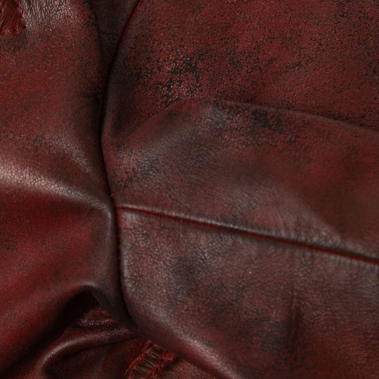 Pre Owned Dior Red Distressed Leather Moto Jacket M