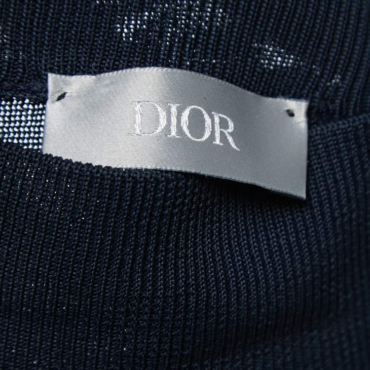 Pre Owned Dior Navy Blue Knit Logo Intarsia High Neck Jumper XS
