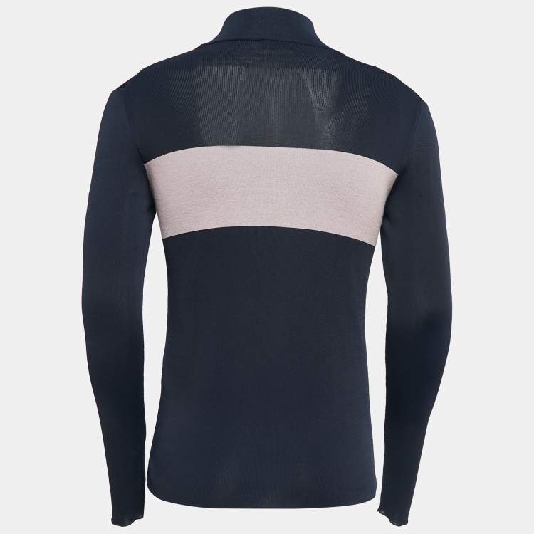 Pre Owned Dior Navy Blue Knit Logo Intarsia High Neck Jumper XS