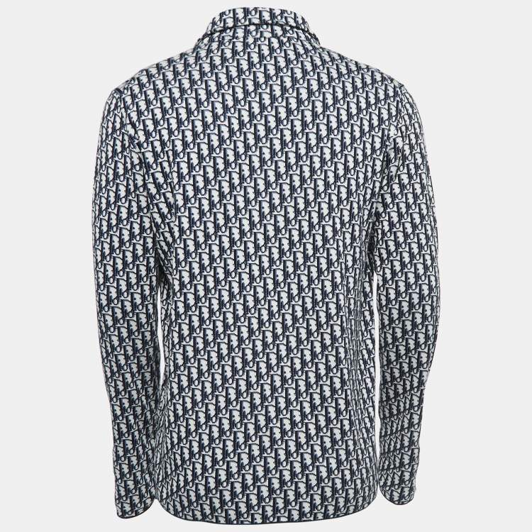 Pre Owned Dior Homme Navy Blue Dior Oblique Cotton Jacquard Overshirt M