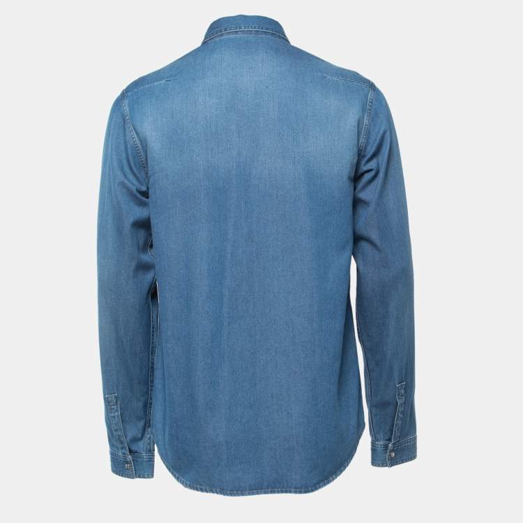 Pre Owned Dior Blue Denim Button Front Full Sleeve Shirt M