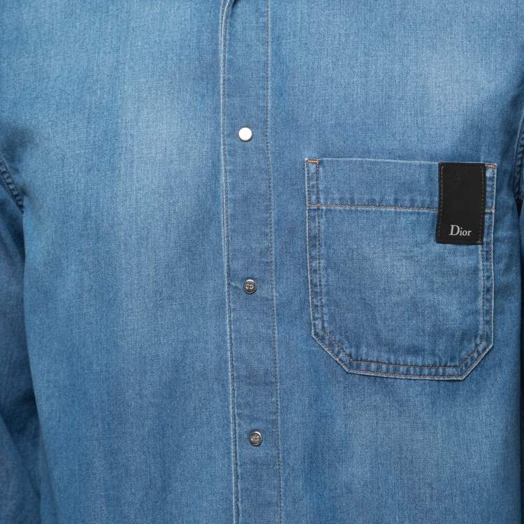 Pre Owned Dior Blue Denim Button Front Full Sleeve Shirt M