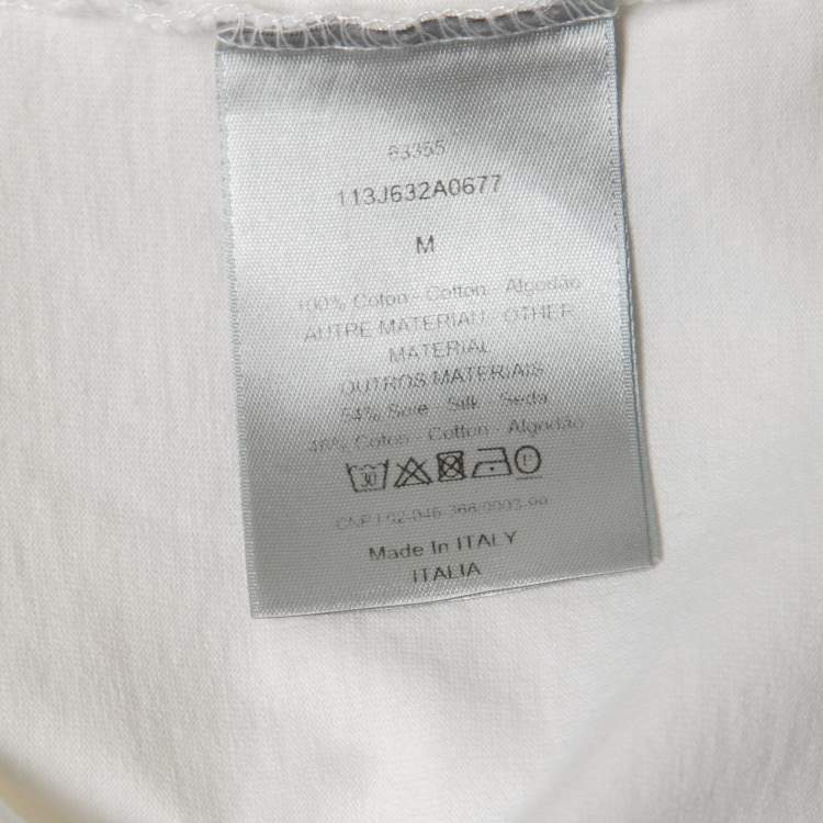 Pre Owned Dior White Cotton Logo Patterned Silk Trim Crew Neck Half Sleeve T-Shirt M