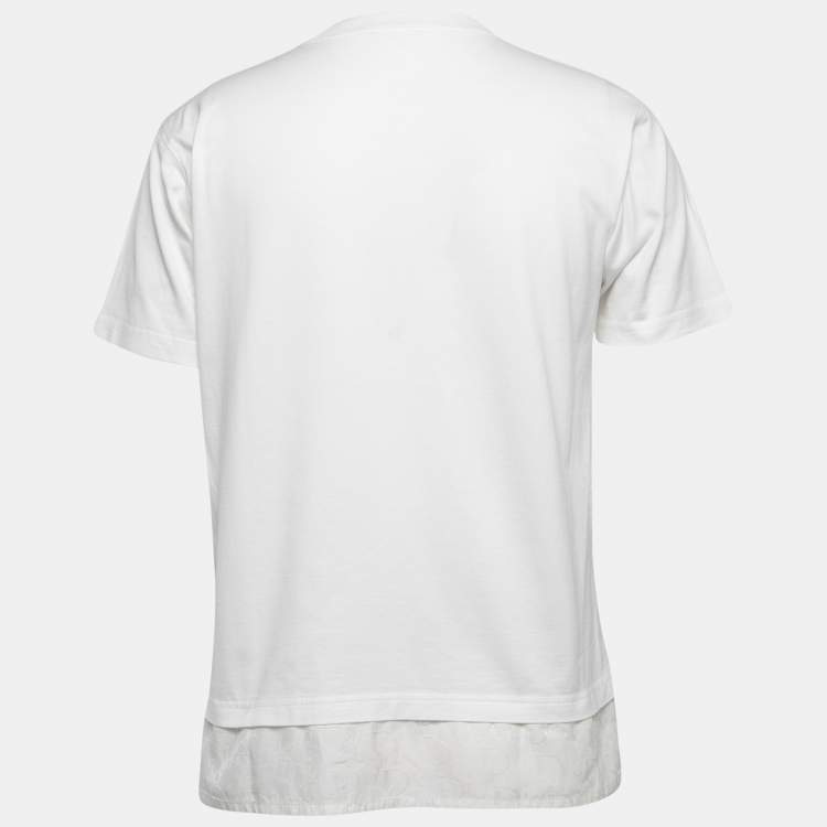 Pre Owned Dior White Cotton Logo Patterned Silk Trim Crew Neck Half Sleeve T-Shirt M