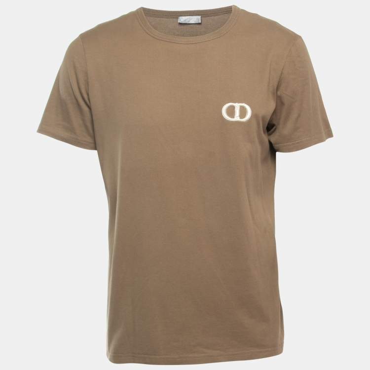 Pre Owned Dior Military Green Logo Embroidered Cotton Short Sleeve T-Shirt M