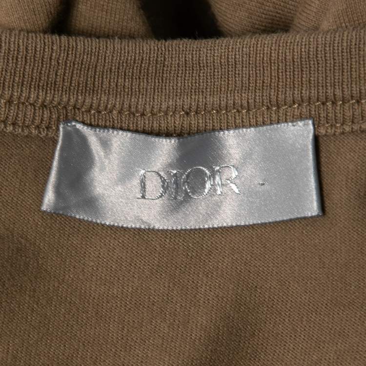 Pre Owned Dior Military Green Logo Embroidered Cotton Short Sleeve T-Shirt M