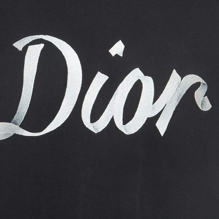 Pre Owned Dior Black Logo Embroidered Cotton Half Sleeve T-Shirt S