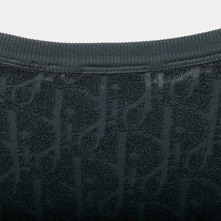 Pre Owned Dior Dark Green Oblique Patterned Terry Cotton Relaxed Fit T-Shirt S