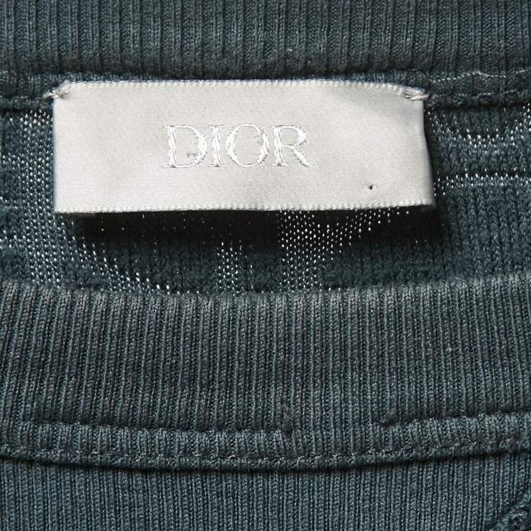 Pre Owned Dior Dark Green Oblique Patterned Terry Cotton Relaxed Fit T-Shirt S
