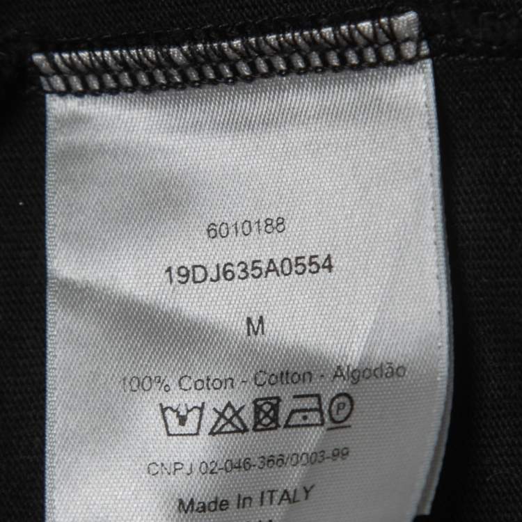 Pre Owned Dior Black Logo Embroidered Cotton Crew Neck Half Sleeve T-Shirt M