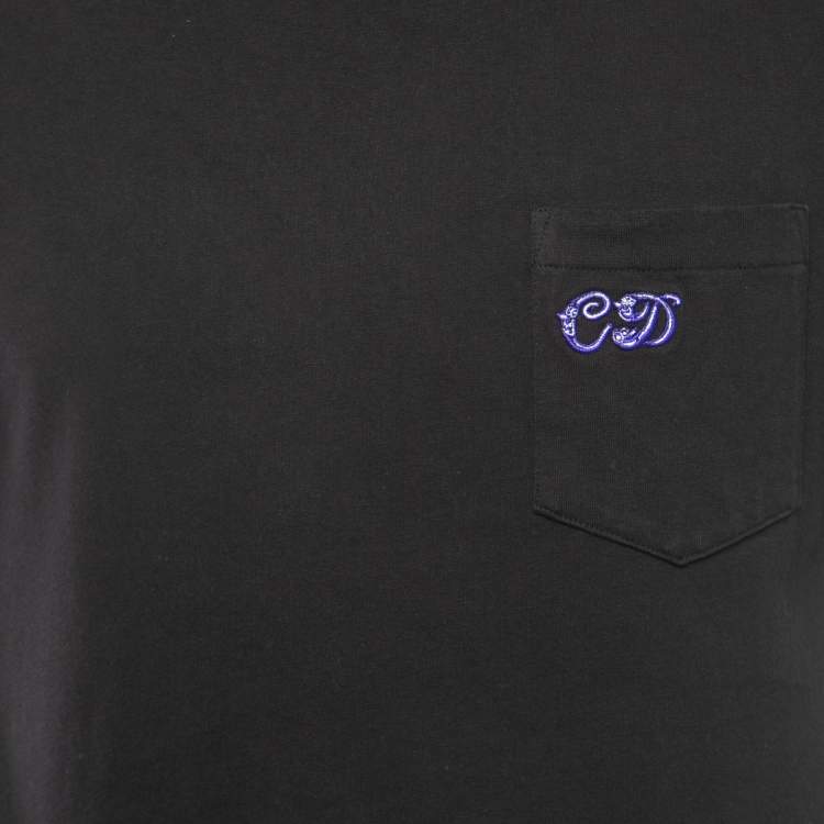 Pre Owned Dior Black Logo Embroidered Cotton Crew Neck Half Sleeve T-Shirt M