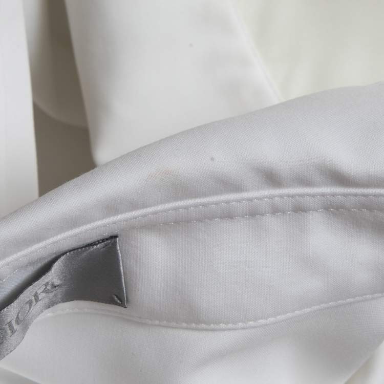 Pre Owned Dior White/Yellow Nylon Logo Embroidered Patch Button Front Full Sleeve Shirt S