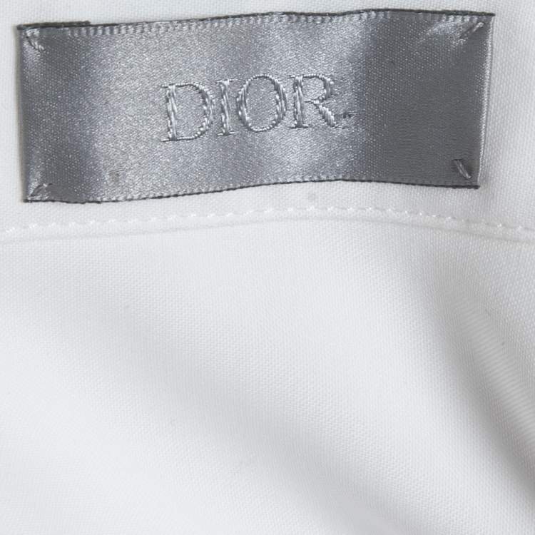 Pre Owned Dior White/Yellow Nylon Logo Embroidered Patch Button Front Full Sleeve Shirt S