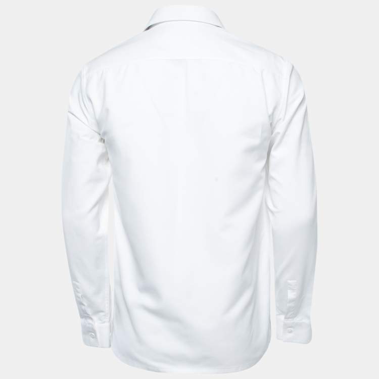 Pre Owned Dior White/Yellow Nylon Logo Embroidered Patch Button Front Full Sleeve Shirt S