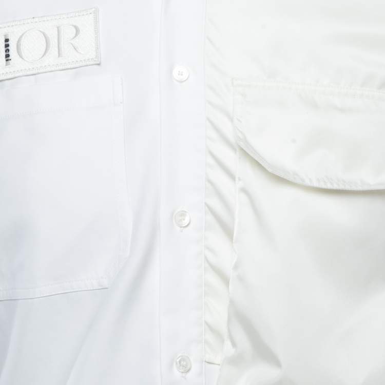Pre Owned Dior White/Yellow Nylon Logo Embroidered Patch Button Front Full Sleeve Shirt S