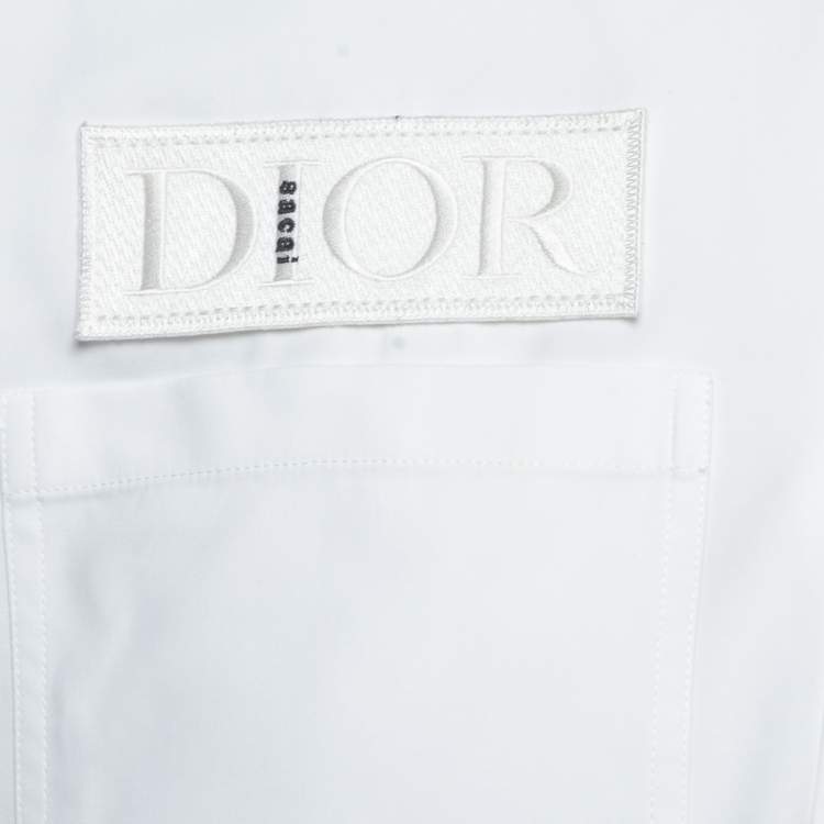 Pre Owned Dior White/Yellow Nylon Logo Embroidered Patch Button Front Full Sleeve Shirt S