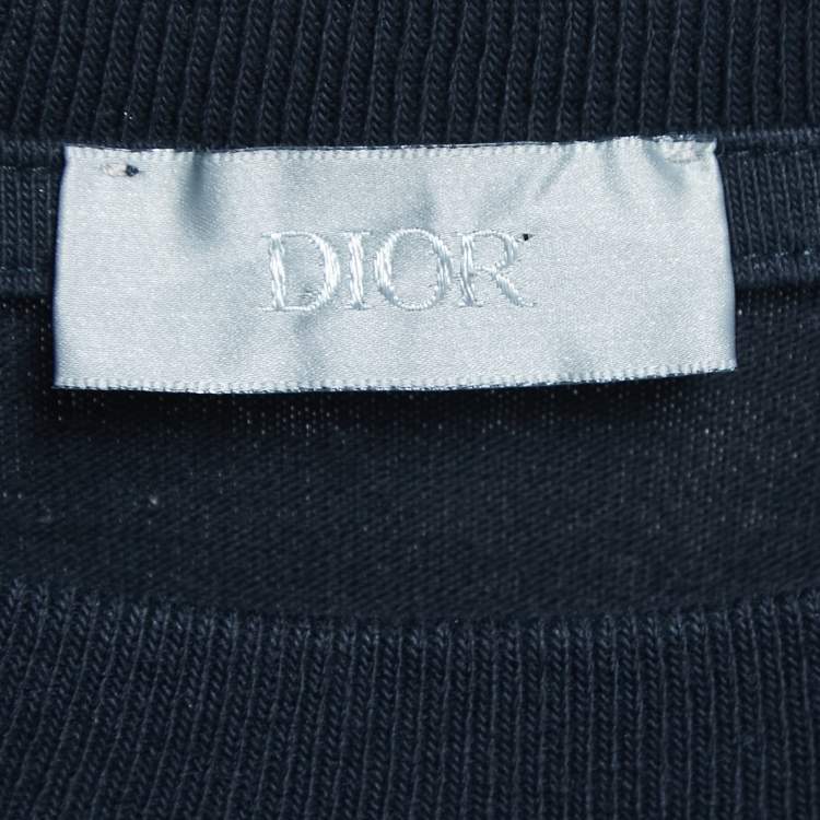 Pre Owned Dior Navy Blue Logo Print Half Sleeve T-Shirt S