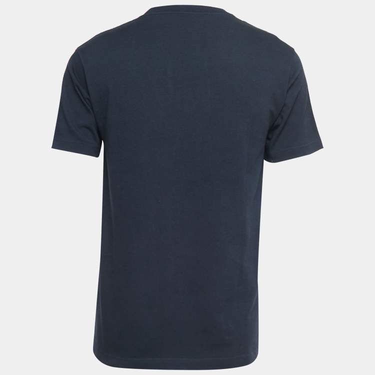 Pre Owned Dior Navy Blue Logo Print Half Sleeve T-Shirt S