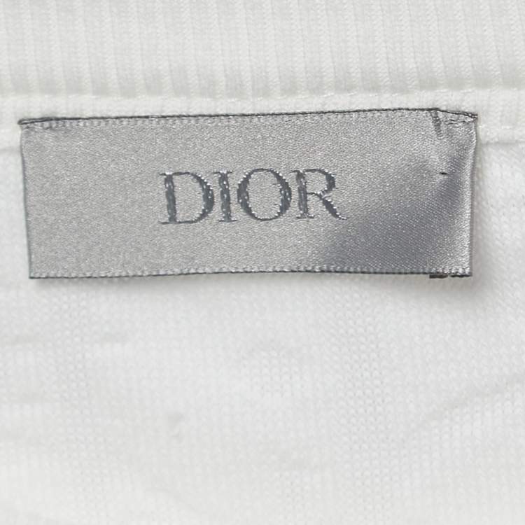 Pre Owned Dior White Oblique Jacquard Terry Cotton Relaxed Fit T-Shirt XL