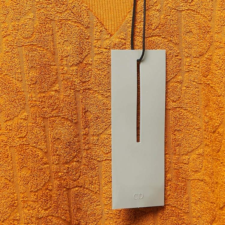 Pre Owned Dior Mustard Yellow Oblique Jacquard Terry Cotton Relaxed Fit T-Shirt L