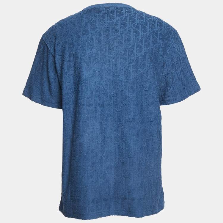 Pre Owned Dior Blue Oblique Jacquard Terry Cotton Relaxed Fit T-Shirt L
