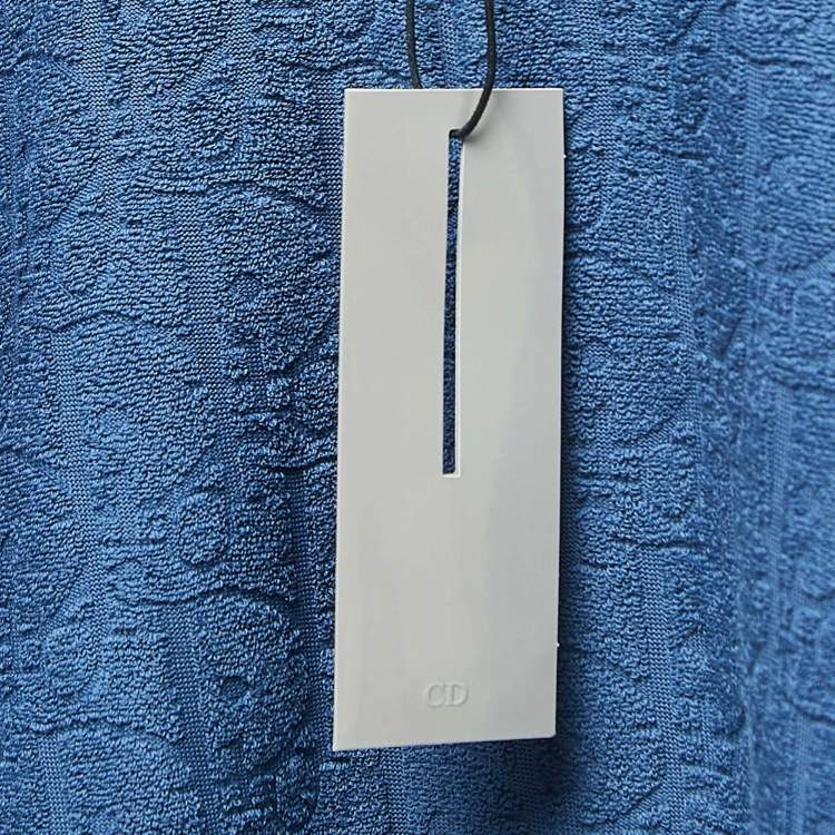 Pre Owned Dior Blue Oblique Jacquard Terry Cotton Relaxed Fit T-Shirt L