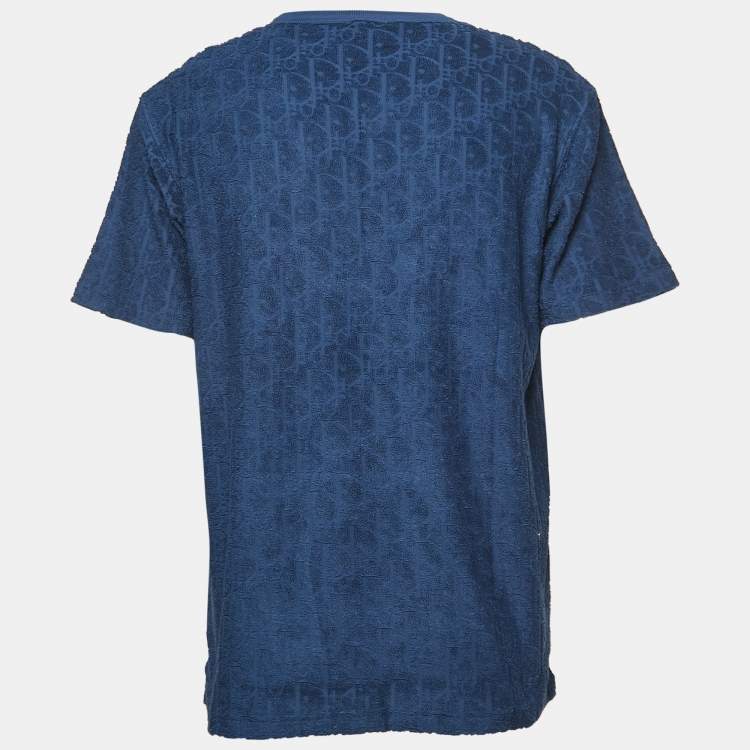 Pre Owned Dior Blue Oblique Jacquard Terry Cotton Relaxed Fit T-Shirt M