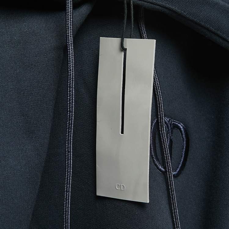 Pre Owned Dior Navy Blue Logo Embroidered Cotton Hoodie M