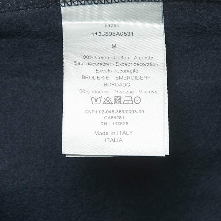 Pre Owned Dior Navy Blue Logo Embroidered Cotton Hoodie M