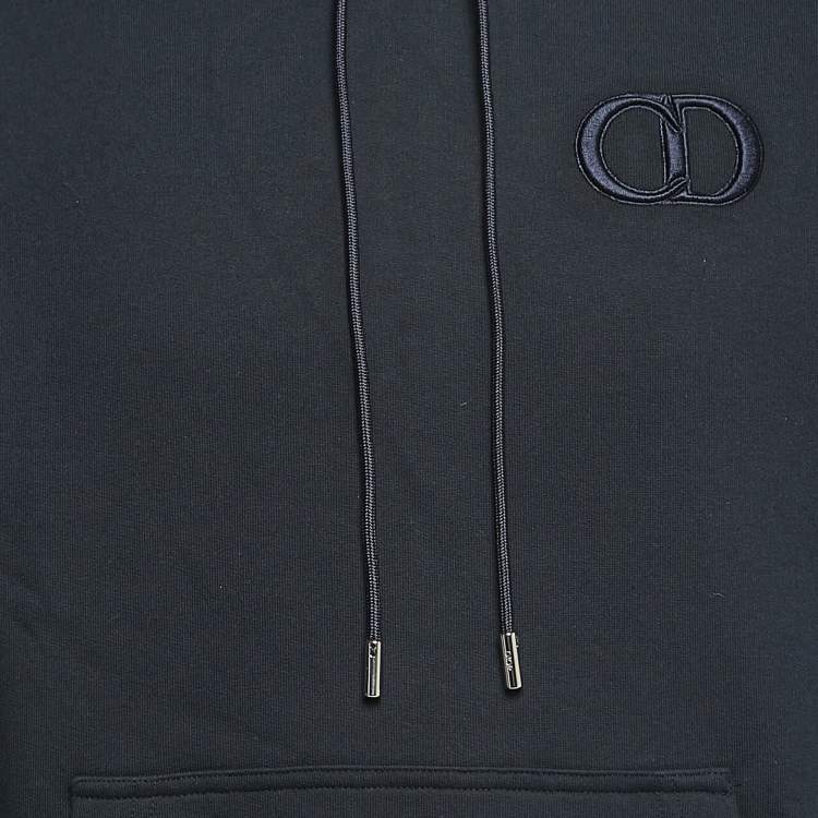 Pre Owned Dior Navy Blue Logo Embroidered Cotton Hoodie M