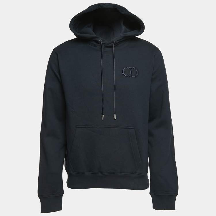 Pre Owned Dior Navy Blue Logo Embroidered Cotton Hoodie M