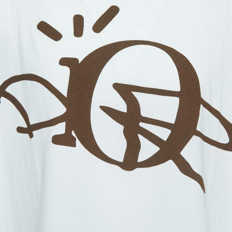 Pre Owned Dior Homme White Logo Print Cotton Half Sleeve T-Shirt L