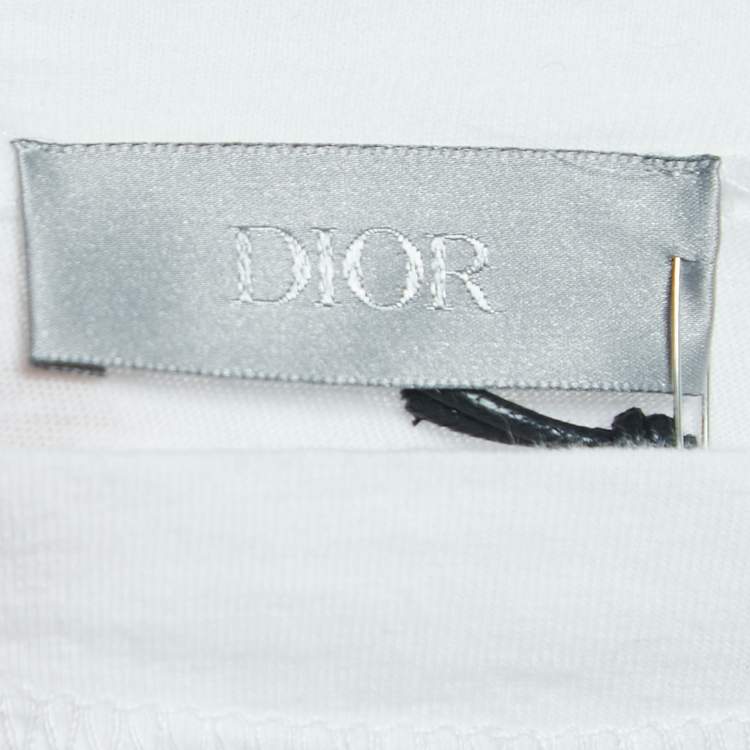 Pre Owned Dior Homme White Logo Print Cotton Half Sleeve T-Shirt L