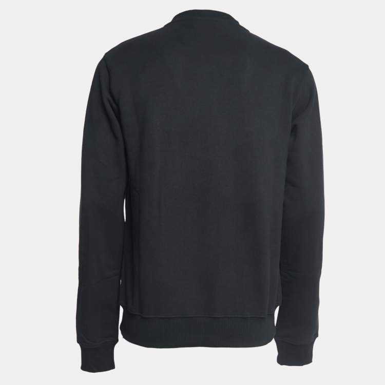 Pre Owned Dior Homme Black Logo Embroidered Cotton Crew Neck Sweatshirt M