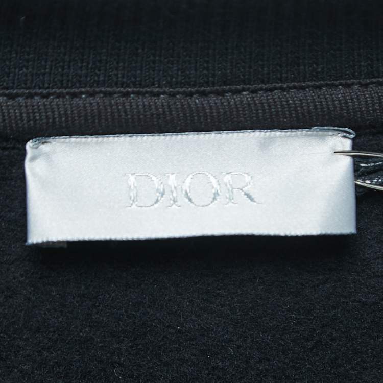 Pre Owned Dior Homme Black Logo Embroidered Cotton Crew Neck Sweatshirt M