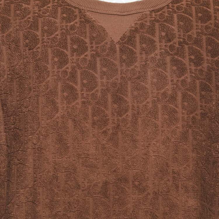 Pre Owned Dior Brown Oblique Jacquard Terry Cotton Relaxed Fit T-Shirt L