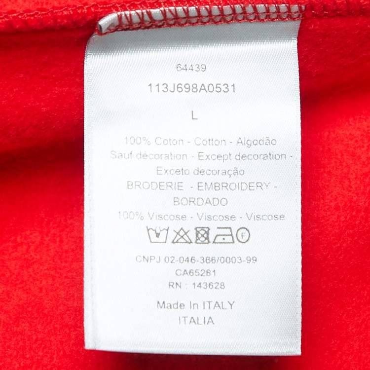 Pre Owned Dior Red Logo Embroidered Cotton Hoodie L