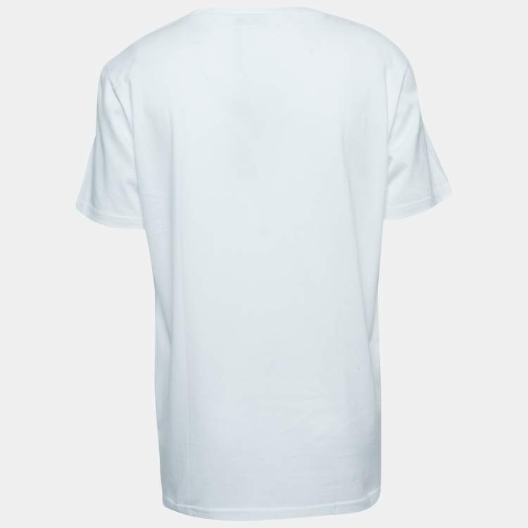 Pre Owned Dior Homme White Bee Embroidered Cotton Crew Neck T-Shirt XL