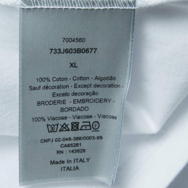 Pre Owned Dior Homme White Bee Embroidered Cotton Crew Neck T-Shirt XL