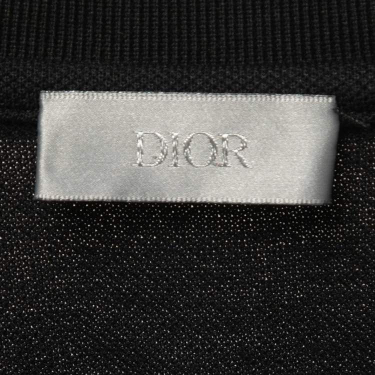 Pre Owned Dior Black Cotton Pique Logo-Embroidered Polo T-Shirt M